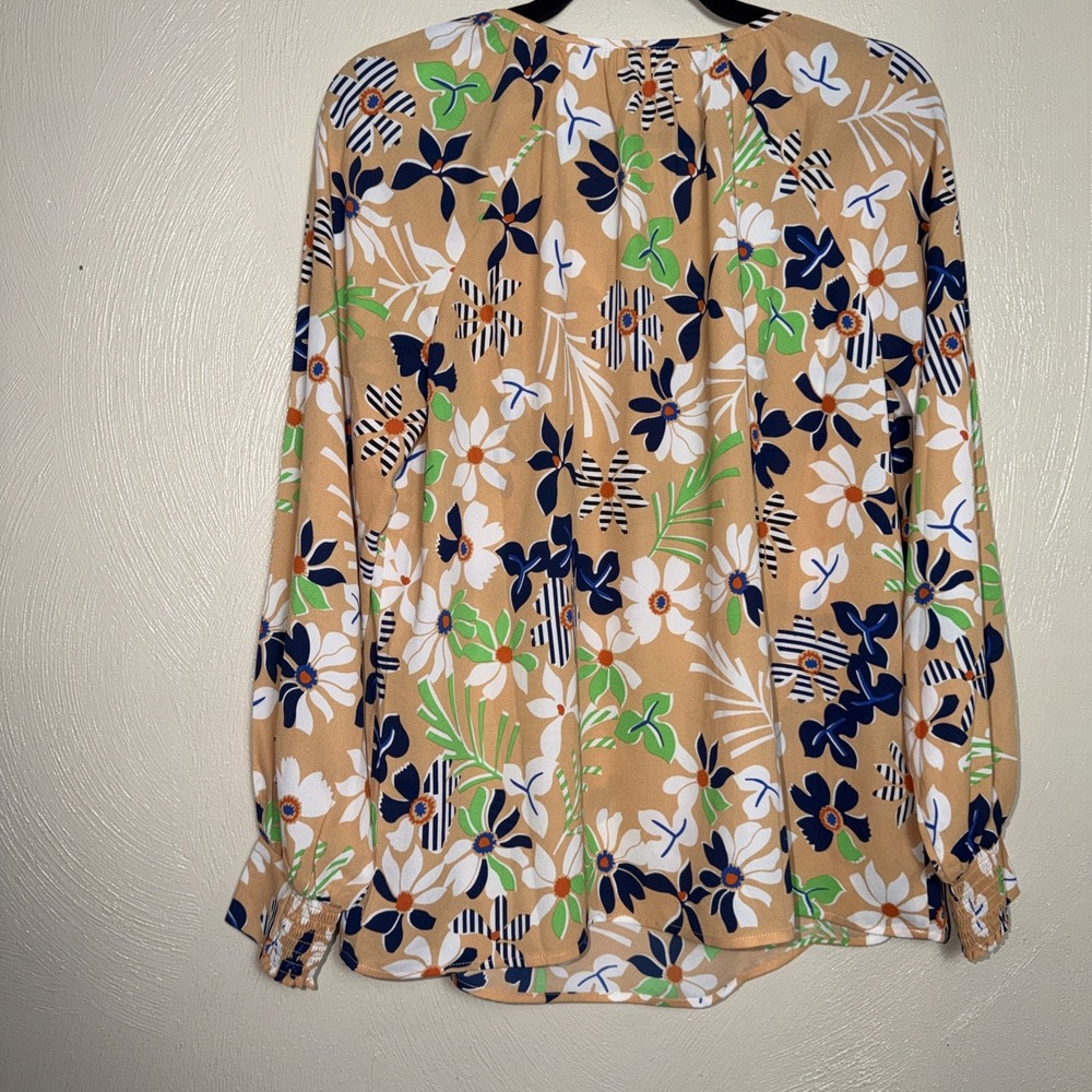 Cabi Multi Color Floral Print V Neck, Peasent Sleeve Pull Over Top Small - Picture 6 of 6